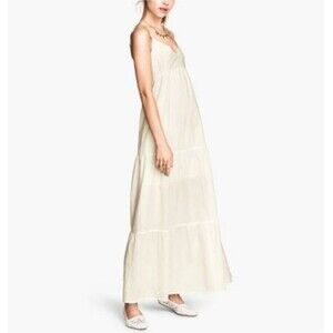 H&M Divided Off White Embroidered Tiered Maxi Dress